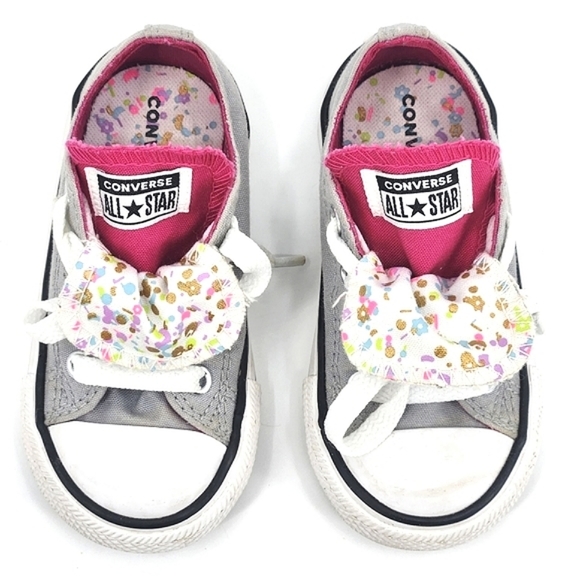 Converse Other - Converse Chuck Taylor All Star Lo Gray Pink Floral Sneakers Shoes Baby Size 6